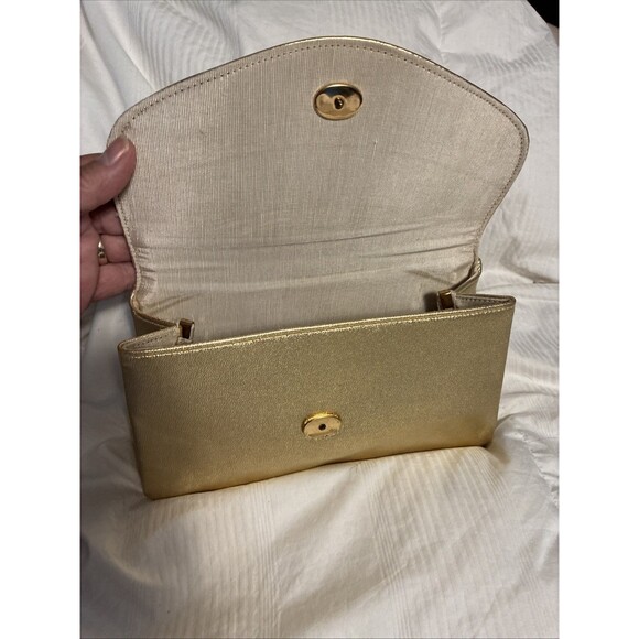 Gold Clutch Purse Evening Bag Snap Closure 9” X 6” Formal Evening - Picture 6 of 13